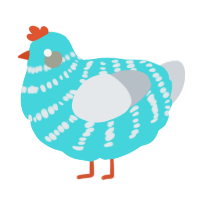 A aqua and mist chicken with a bar pattern