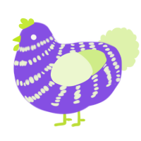 A blurple and apple chicken with a bar pattern