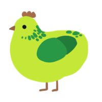 A lime and viridian chicken with a neck-speckle pattern