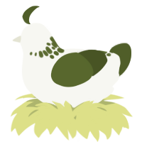 A white and olive chicken with a neck-speckle pattern