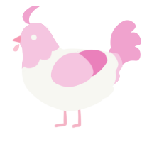 A white and pink chicken with a head pattern