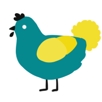A teal and yellow chicken