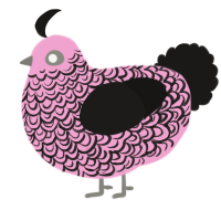 A pink and sable chicken with a double-lace pattern