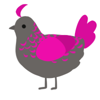 A grey and fuchsia chicken with a half-lace pattern