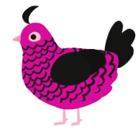 A fuchsia and black chicken with a lace pattern