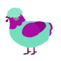 A mint and plum chicken with a head pattern