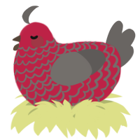 A crimson and grey chicken with a lace pattern