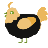 A black and honey chicken with a head pattern