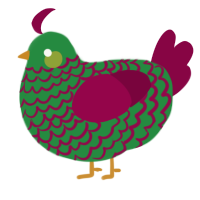 A viridian and maroon chicken with a lace pattern