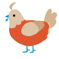 A vermilion and beige chicken with a head pattern