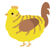 A yellow and brown chicken with a half-bar pattern