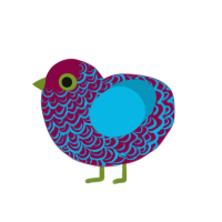 Screen, a maroon and cerulean chicken with a double-lace pattern