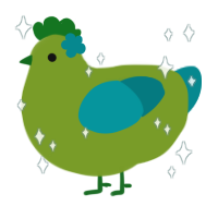 A chartreuse and teal chicken
