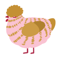 A rose and gold chicken with a bar pattern