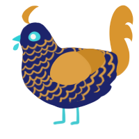 A navy and orange chicken with a lace pattern
