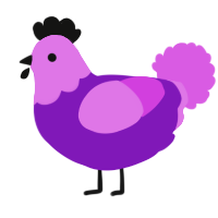 A violet and orchid chicken with a head pattern
