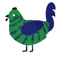 A viridian and navy chicken with a bar pattern