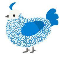 A white and sapphire chicken with a double-lace pattern