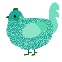 A turquoise and mint chicken with a double-lace pattern
