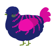 A navy and fuchsia chicken with a half-bar pattern