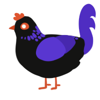 A black and indigo chicken with a neck-speckle pattern