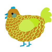 A ochre and lime chicken with a lace pattern
