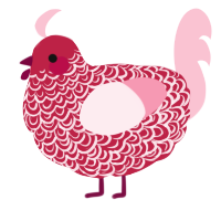 A crimson and rose chicken with a double-lace pattern