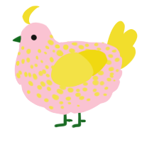 A rose and yellow chicken with a speckle pattern