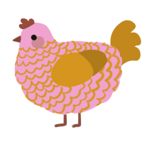A pink and ochre chicken with a lace pattern