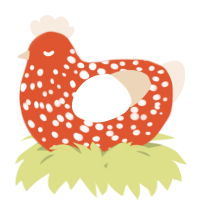 A vermilion and cream chicken with a speckle pattern