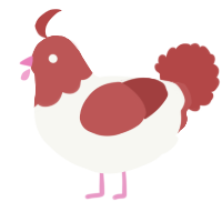 A white and red chicken with a head pattern