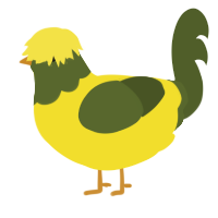 A yellow and olive chicken with a head pattern