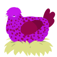 A amethyst and maroon chicken with a speckle pattern