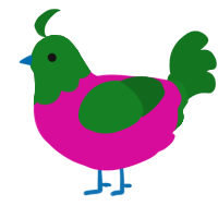A fuchsia and leaf chicken with a head pattern