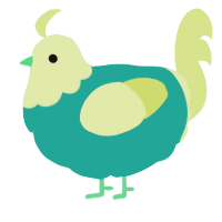 A turquoise and lemon chicken with a head pattern