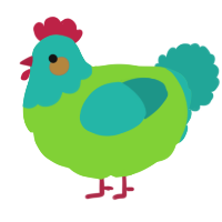 A grass and turquoise chicken with a head pattern