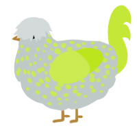 A silver and lime chicken with a speckle pattern