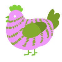 A lavender and chartreuse chicken with a bar pattern