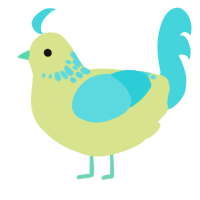 A lemon and aqua chicken with a neck-speckle pattern