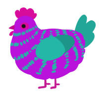 A amethyst and turquoise chicken with a bar pattern