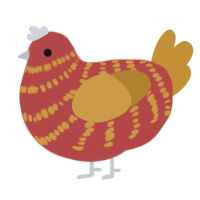 A red and gold chicken with a bar pattern