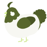 A white and olive chicken with a head pattern