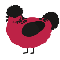A crimson and sable chicken with a neck-speckle pattern