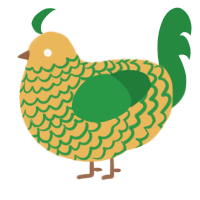 A honey and viridian chicken with a lace pattern