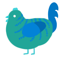 A turquoise and sapphire chicken with a half-bar pattern