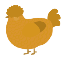 A orange and ochre chicken with a lace pattern