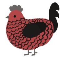 A red and sable chicken with a lace pattern
