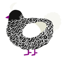 A black and white chicken with a double-lace pattern