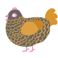 A grey and orange chicken with a lace pattern