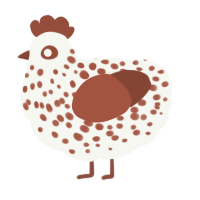 A white and russet chicken with a speckle pattern